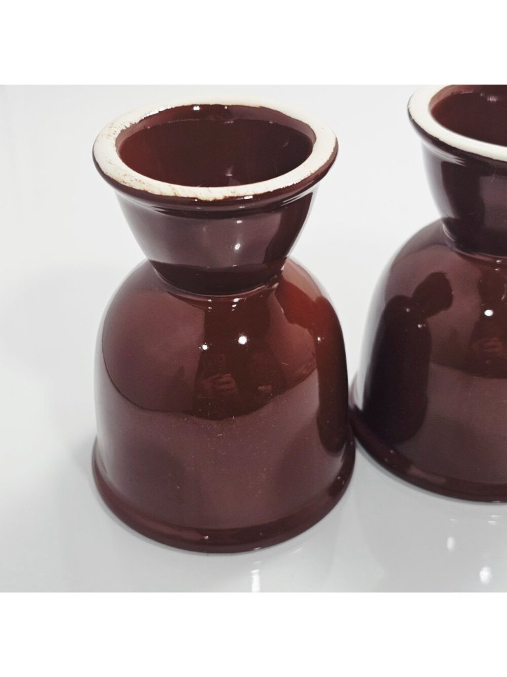 2 Vintage Brown Ceramic Egg Cups 4" glazed dual end cup versatile use farmhouse - Picture 9 of 9